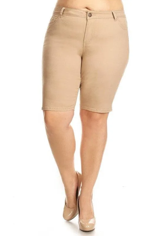 Plus Size High Waist Solid Stretch Shorts