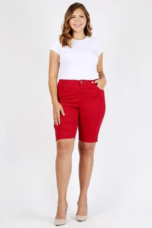 Plus Size High Waist Solid Stretch Shorts