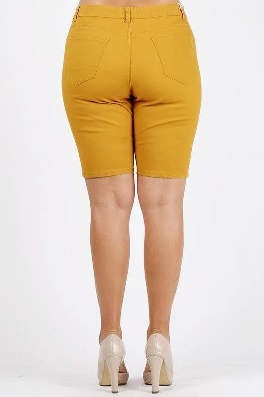 Plus Size High Waist Solid Stretch Shorts