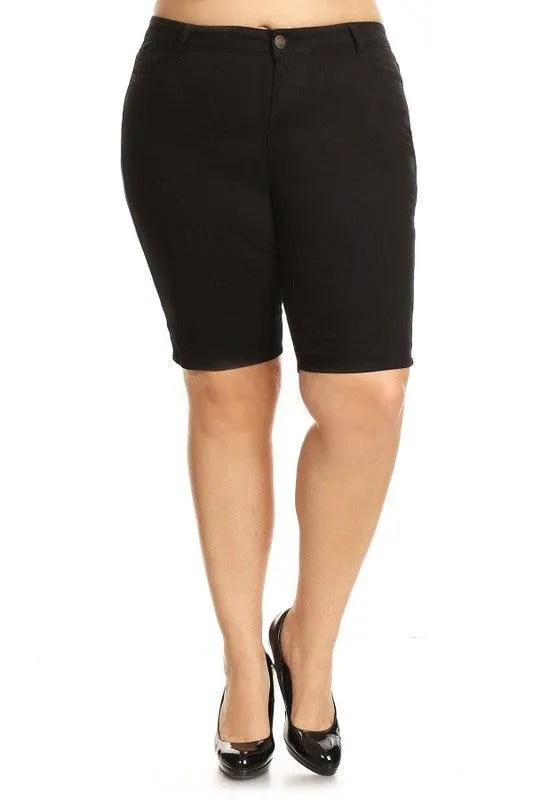 Plus Size High Waist Solid Stretch Shorts