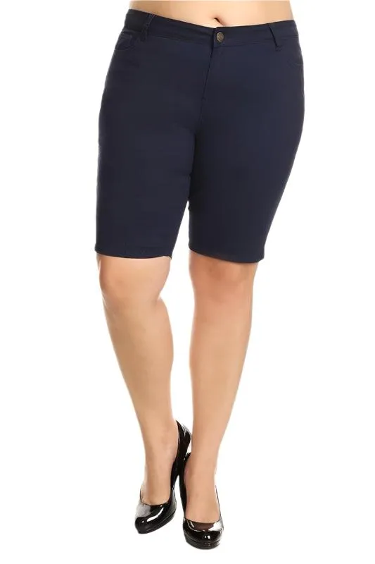 Plus Size High Waist Solid Stretch Shorts