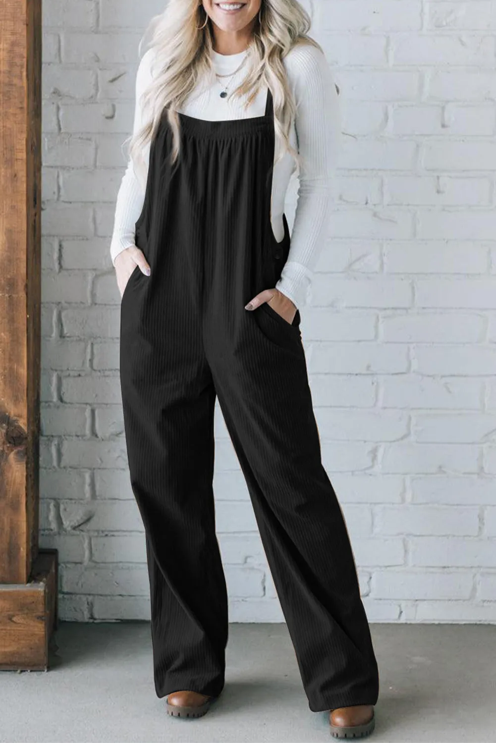 Pocketed Loose Fit Corduroy Overall