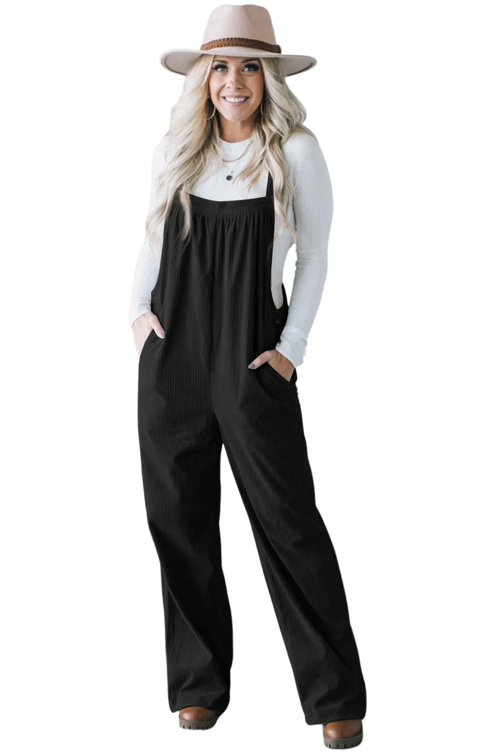 Pocketed Loose Fit Corduroy Overall