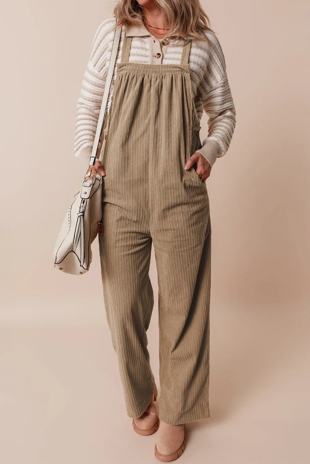 Pocketed Loose Fit Corduroy Overall