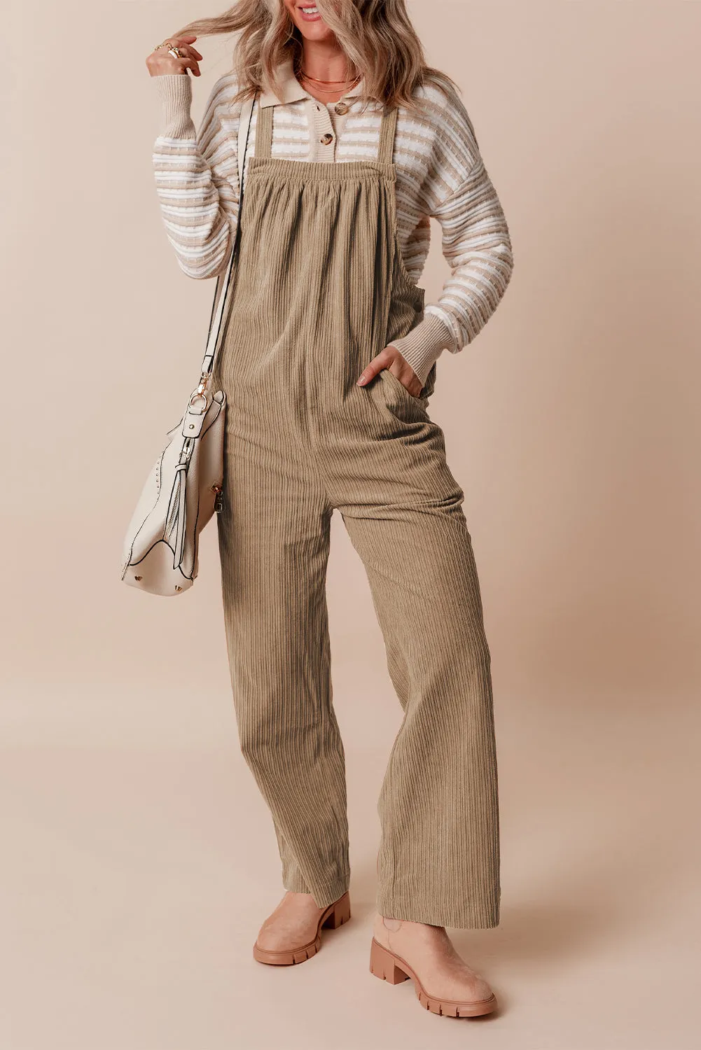 Pocketed Loose Fit Corduroy Overall