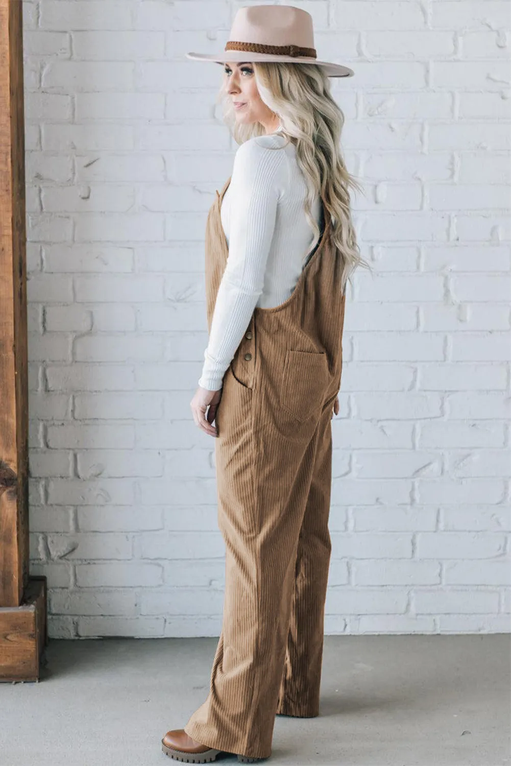 Pocketed Loose Fit Corduroy Overall