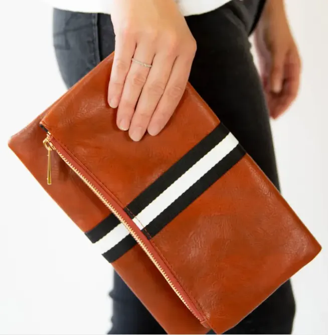 Preppy Stripe Fold Over Clutch // Black & White Stripe