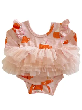 Pumpkin Mug Pink / Organic Long Sleeve Tutu Bodysuit