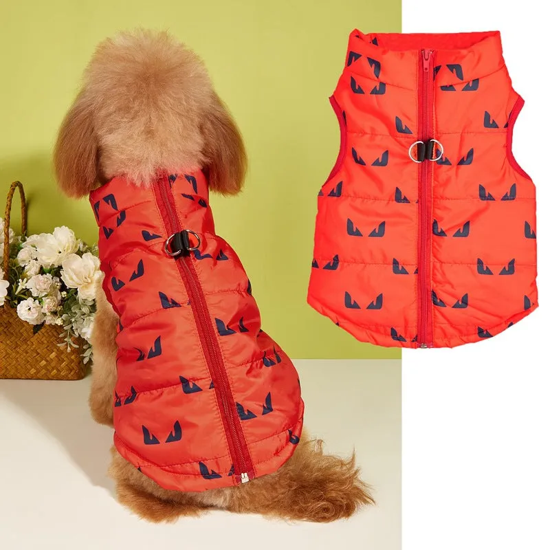 Puppy Zipper Traction Hole Cartoon Cardigan Pet Cotton Vest Dog Warm Vest