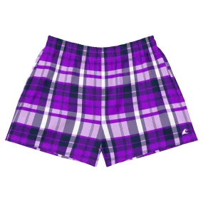 Purple and Navy Blue Preppy Plaid Women's Athletic Swim Shorts