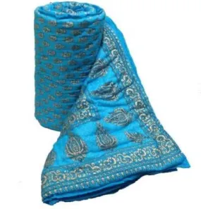 Rajasthan Traditional Sky Blue Jaipuri Rajai/Razai/Quilt Single Single Bed (Sky Blue)