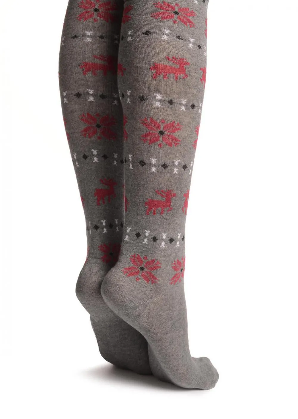 Red Fairisle & Reindeers On Grey