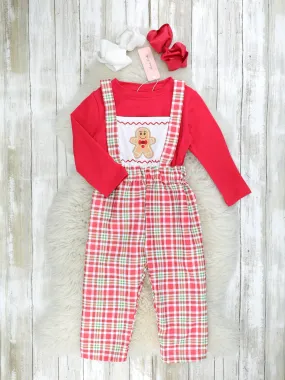 Red Plaid Gingerbread Overall Set