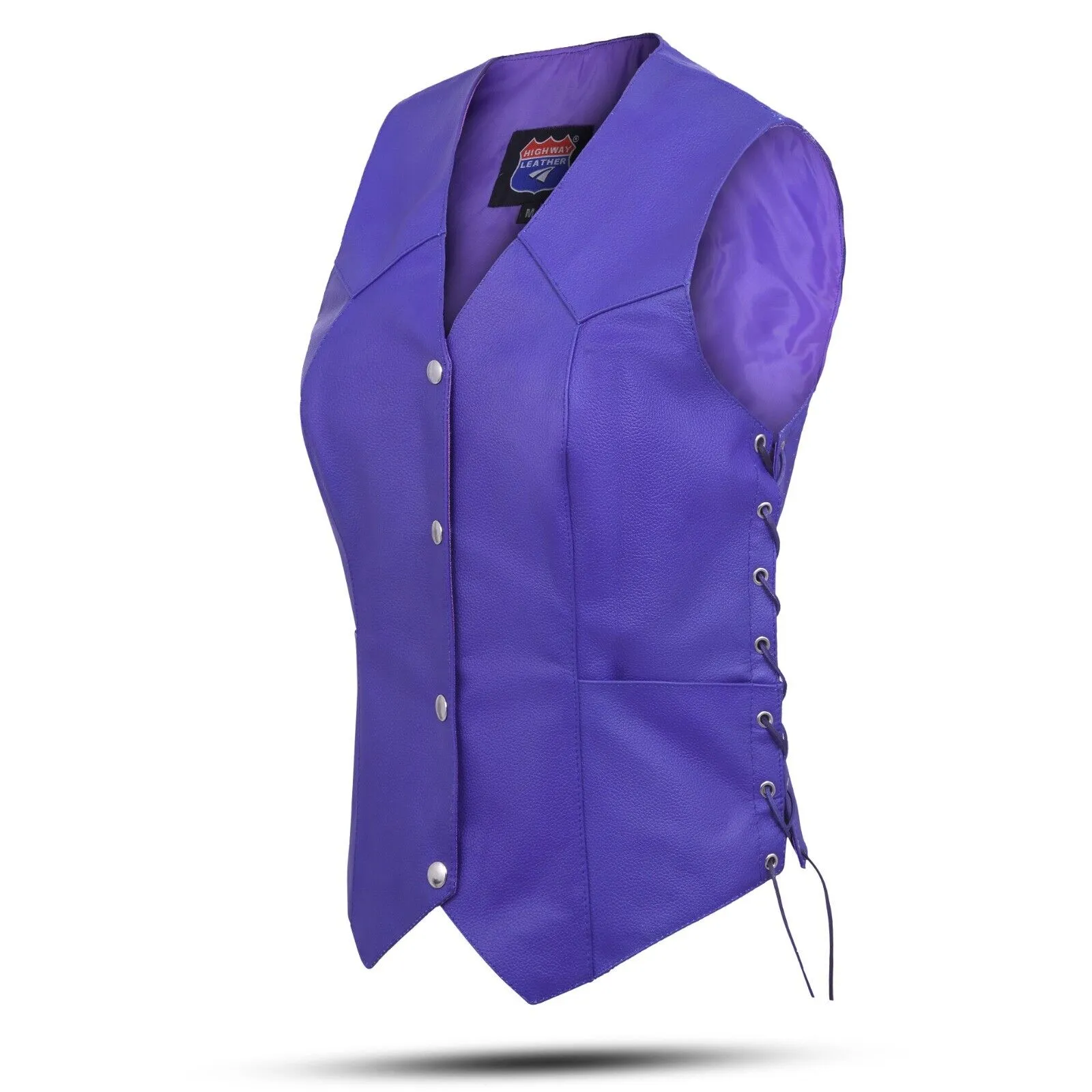 Royal Purple lace up side Leather Vest for Motorcycle clubs