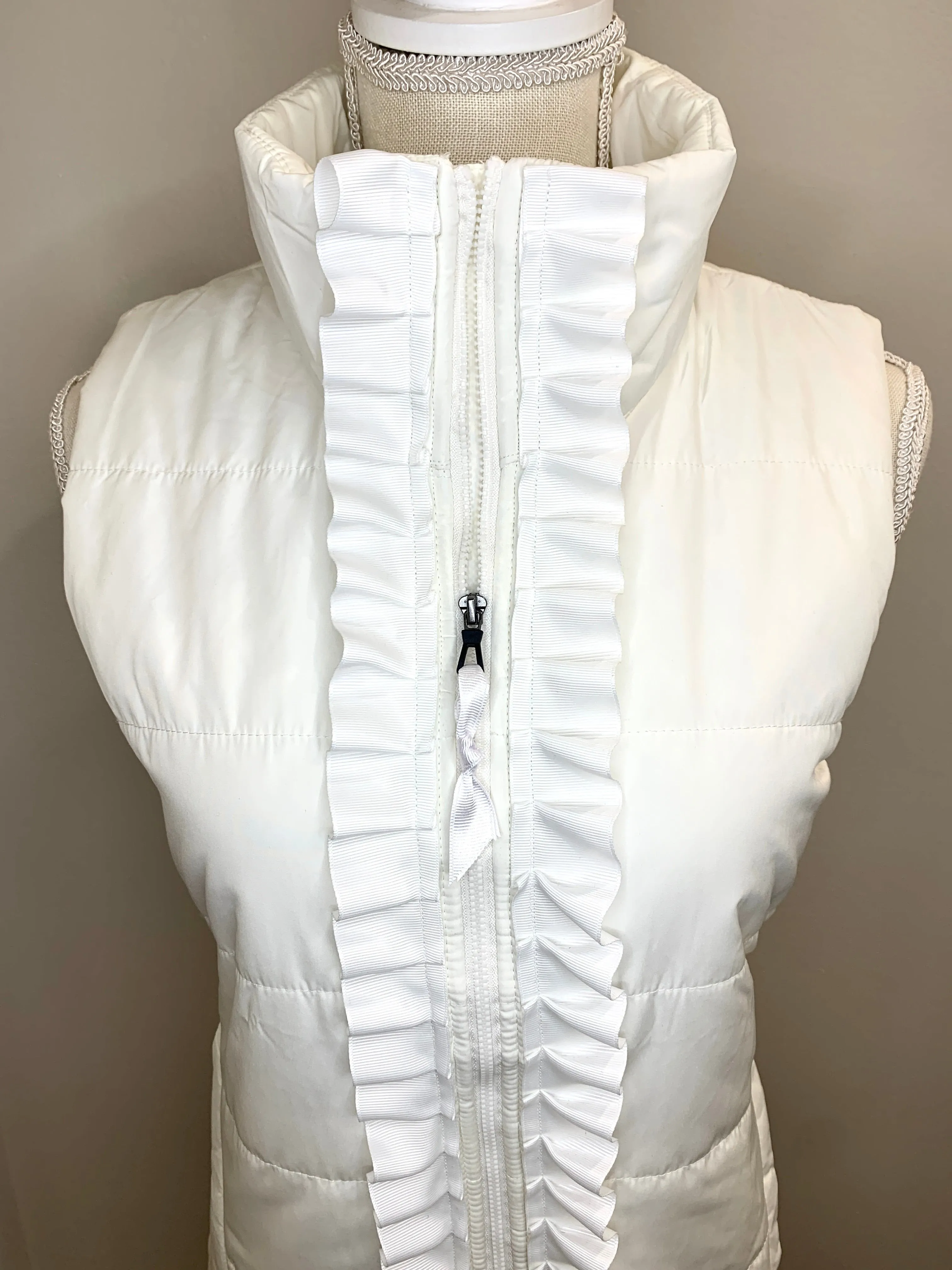 SALE - XL ONLY - Maggie May Ruffled Ribbon Puffer Vest (PF25) **FINAL SALE**