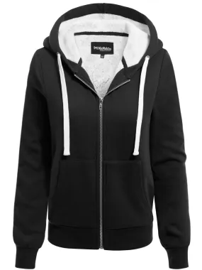 Sherpa Lining Long Sleeve Full Zip Up Cozy Hoodie Jacket Top