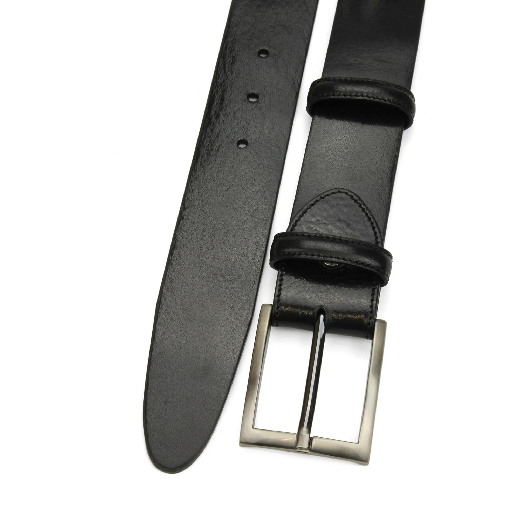 Smooth Black Sleek Satin Gunmetal Prong Belt