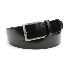 Smooth Black Sleek Satin Gunmetal Prong Belt