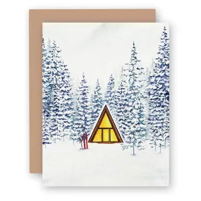 Snowy Cabin A-Frame Greeting Card