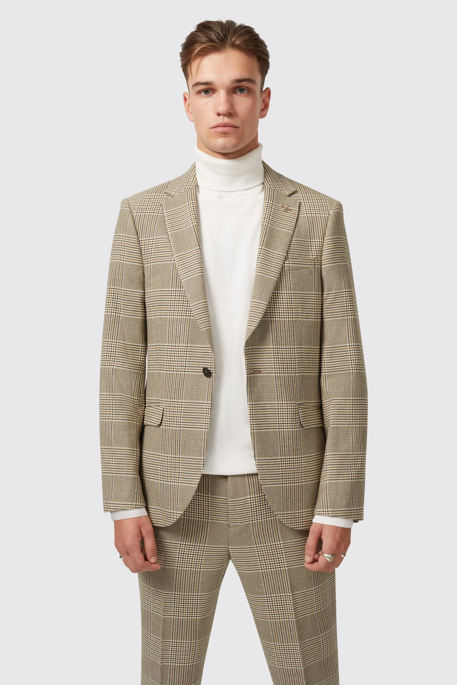 Strauss Slim Fit Neutral Check Suit