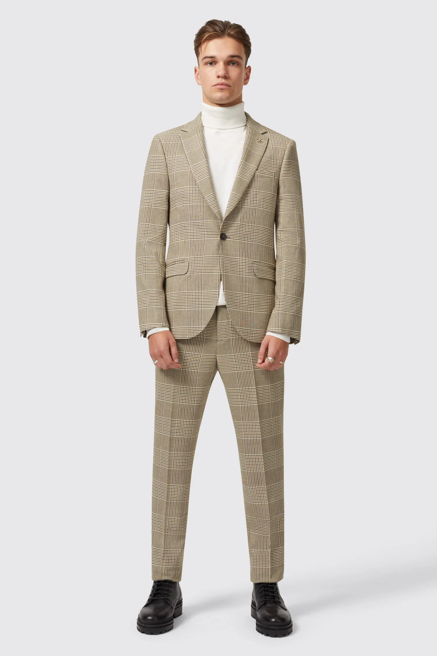 Strauss Slim Fit Neutral Check Suit