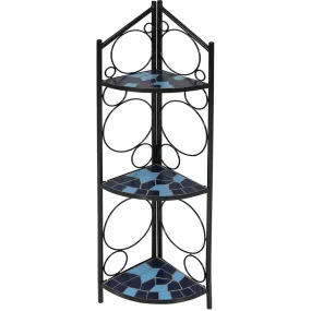 Sunnydaze 3-Tier Blue Mosaic Tiled Corner Display Shelf for Plants - 44"