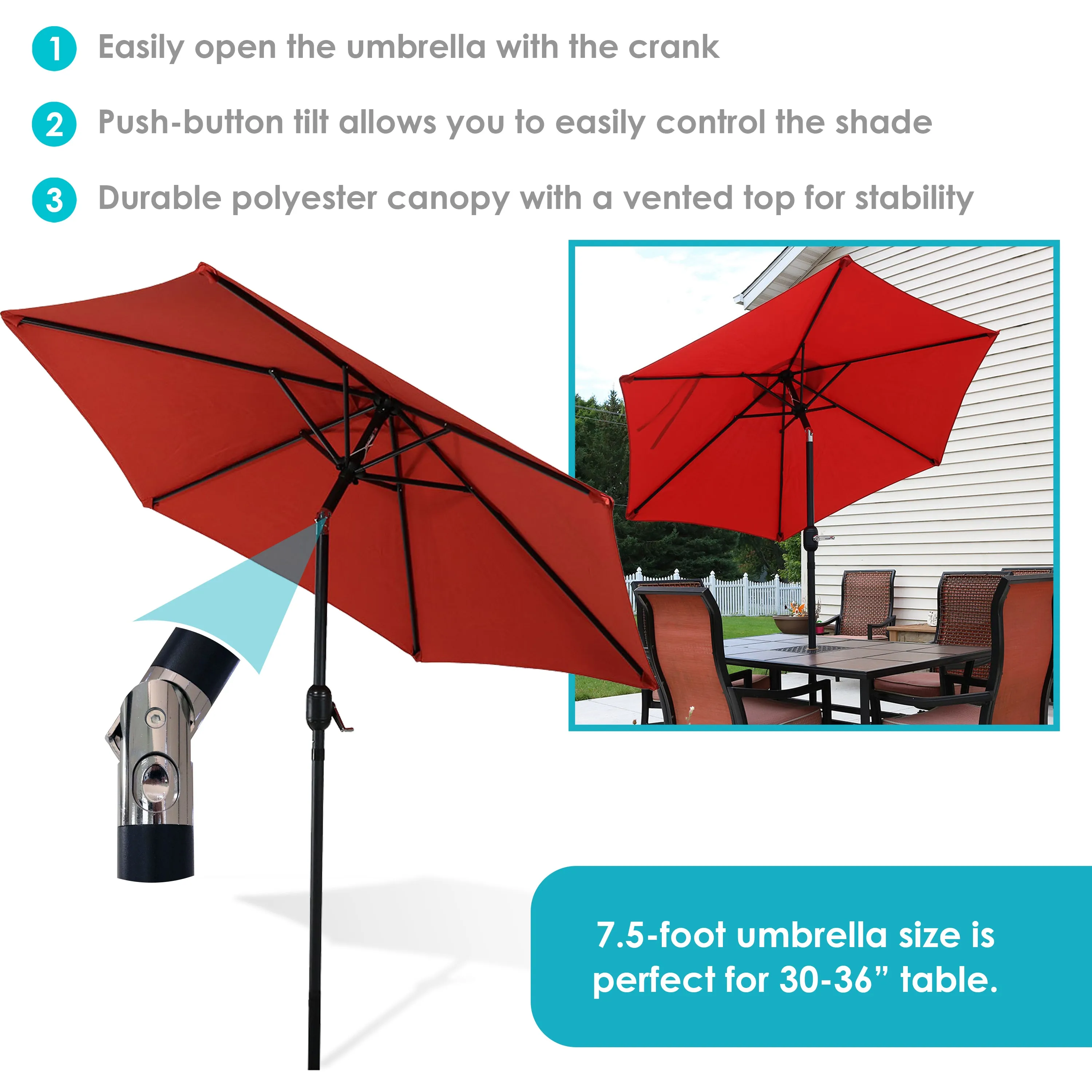 Sunnydaze 7.5' Aluminum Patio Umbrella with Tilt and Crank