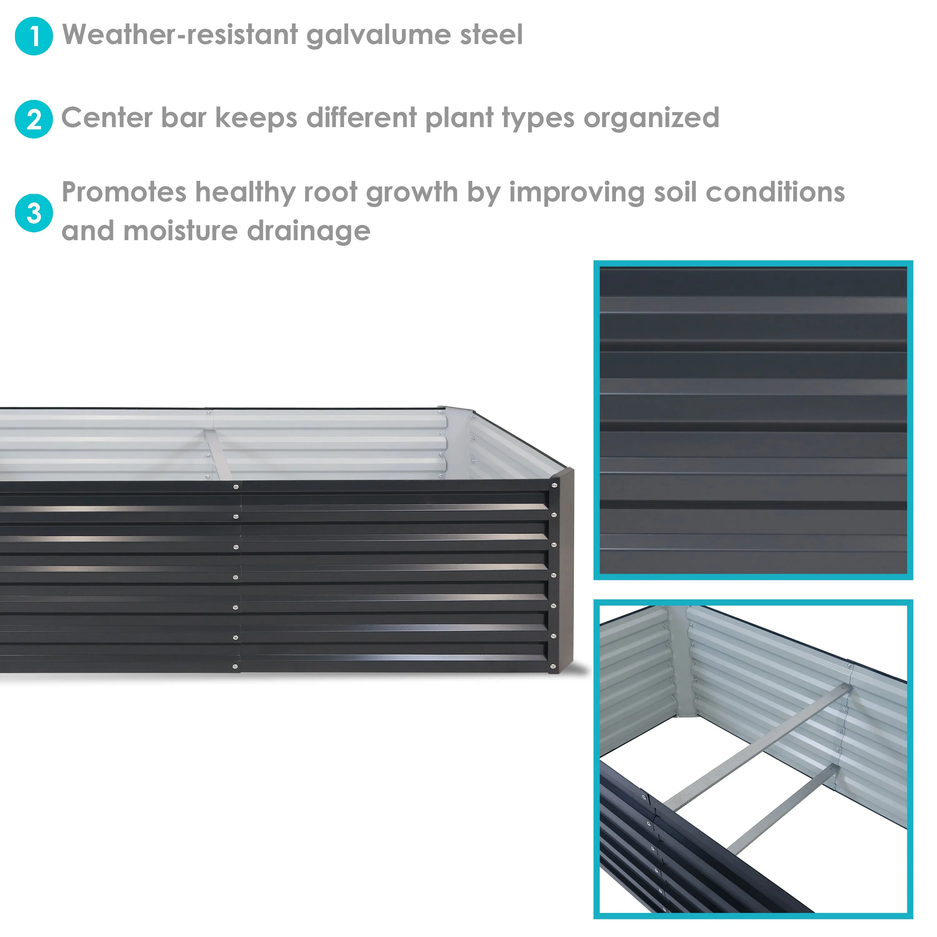 Sunnydaze Galvalume Steel Raised Garden Bed - 71" Rectangle