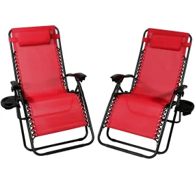 Sunnydaze Oversized Zero Gravity Chair with Pillow and Cup Holder - Set of 2 - Red