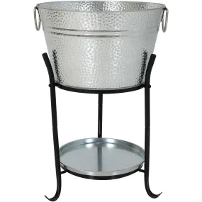 Sunnydaze Pebbled Galvanized Steel Ice Bucket Drink Cooler with Stand