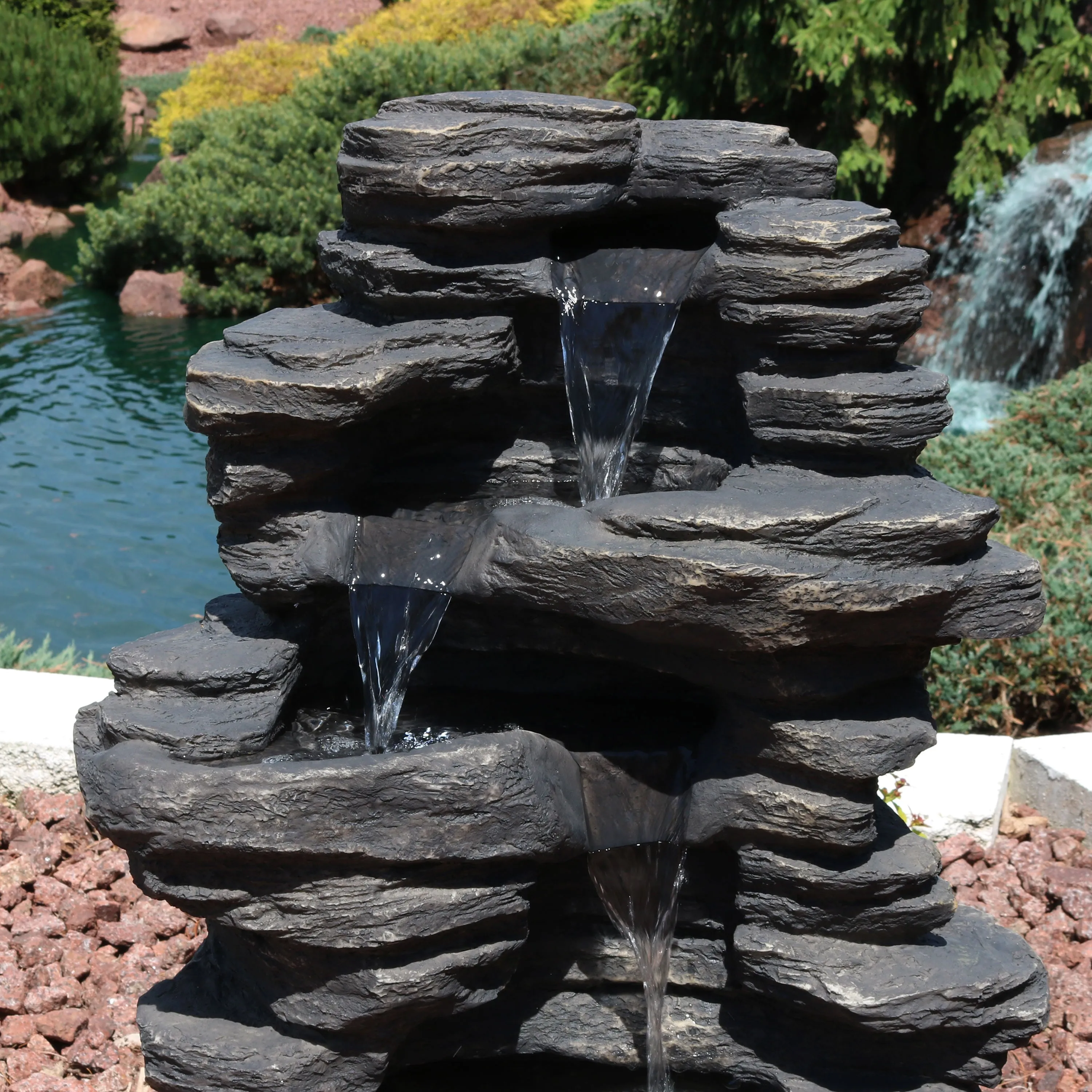 Sunnydaze Rock Falls Electric Waterfall Fountain with LED Lights - 39"