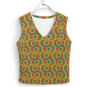 Teal Green Geometric Mod Vest - Mid-Century Modern Knit Top