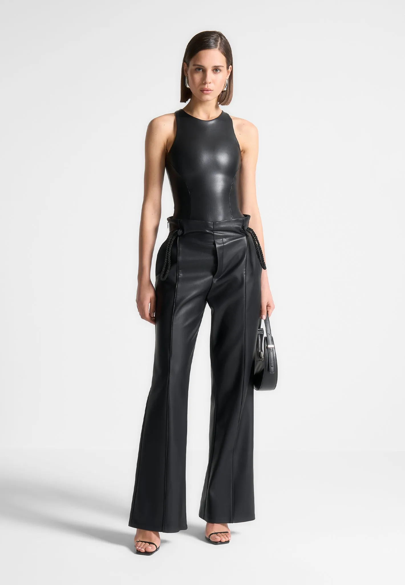 Éternelle Leather Racer Neck Bodysuit - Black