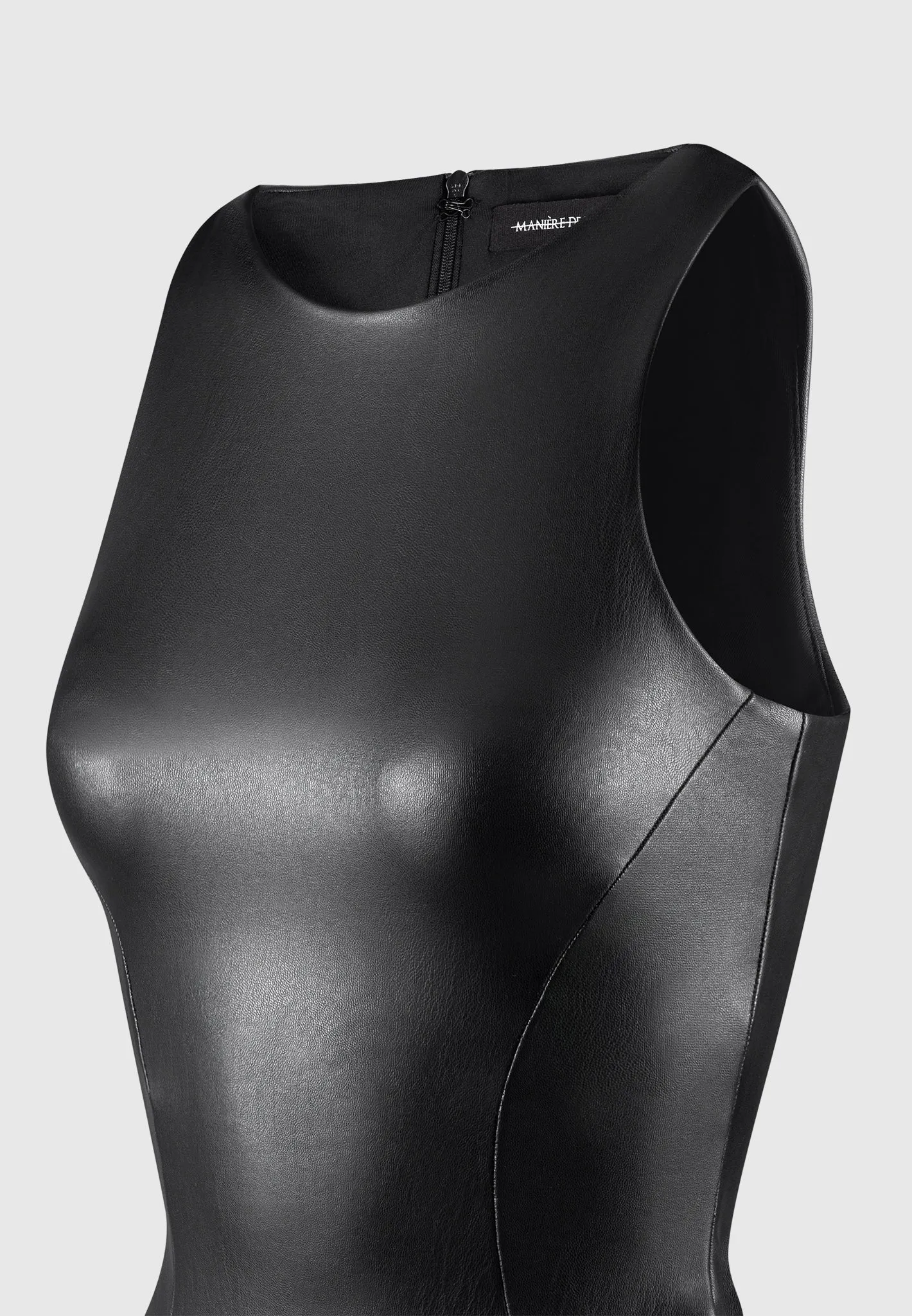 Éternelle Leather Racer Neck Bodysuit - Black