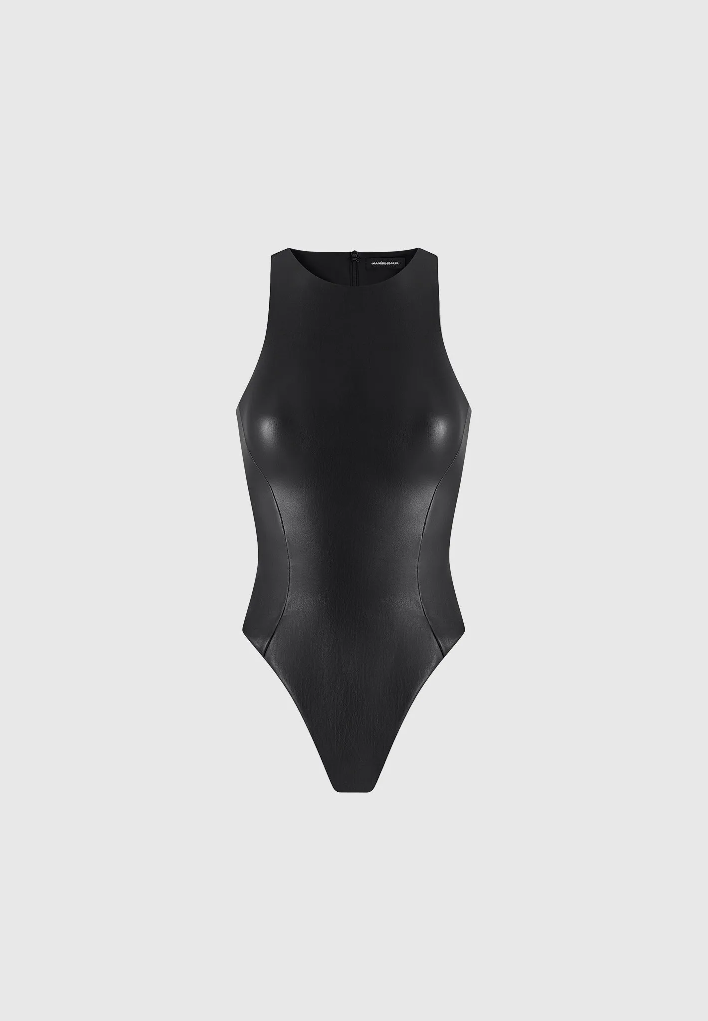 Éternelle Leather Racer Neck Bodysuit - Black