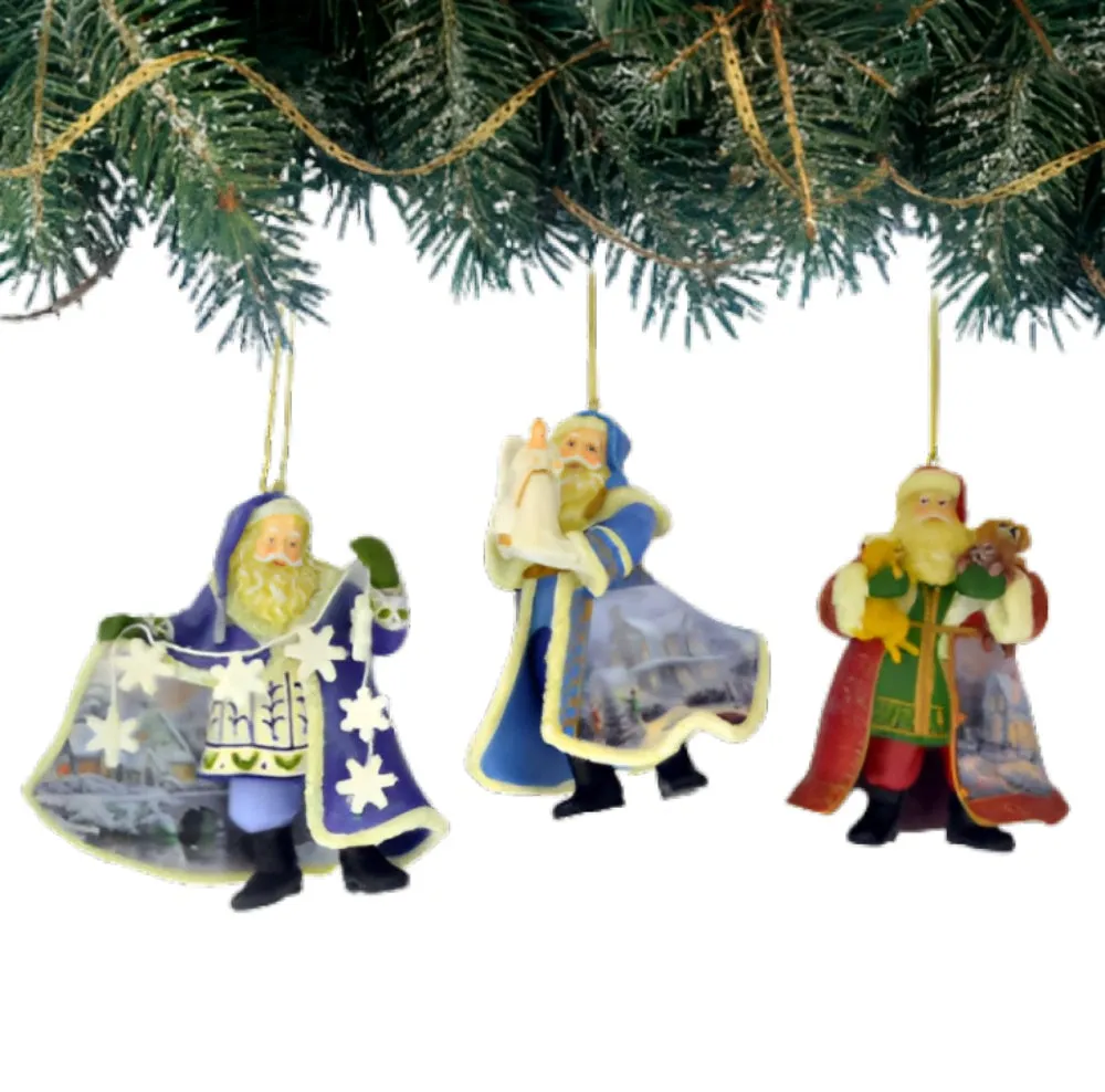 The Ashton-Drake Galleries Victorian Winter Scenes Santas Ornament Collection Issue #41 Painter of Light Artistry Three Dimensional Elegance with Elaborate Detailing Christmas Decoration Set of 3 by Thomas Kinkade 12-inches