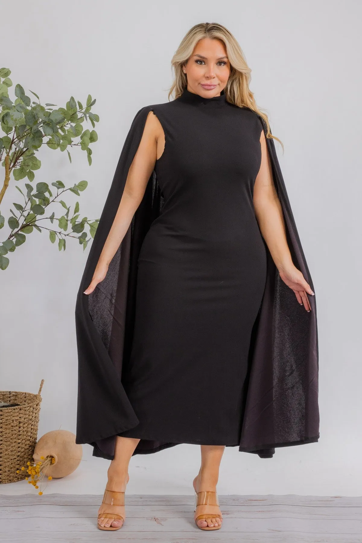 The Stella Cape Plus Size Midi Dress - Black