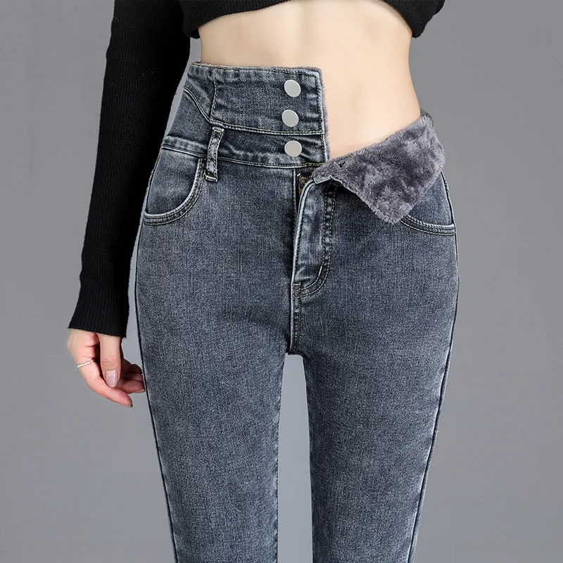 Thick Fleece High-waist Warm Skinny Jeans