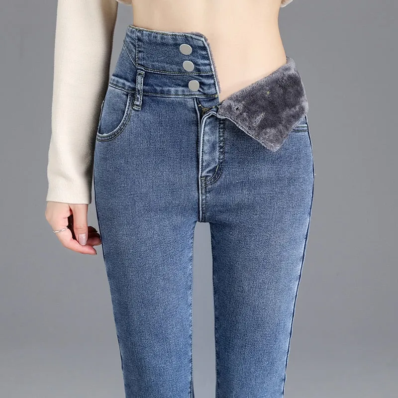 Thick Fleece High-waist Warm Skinny Jeans