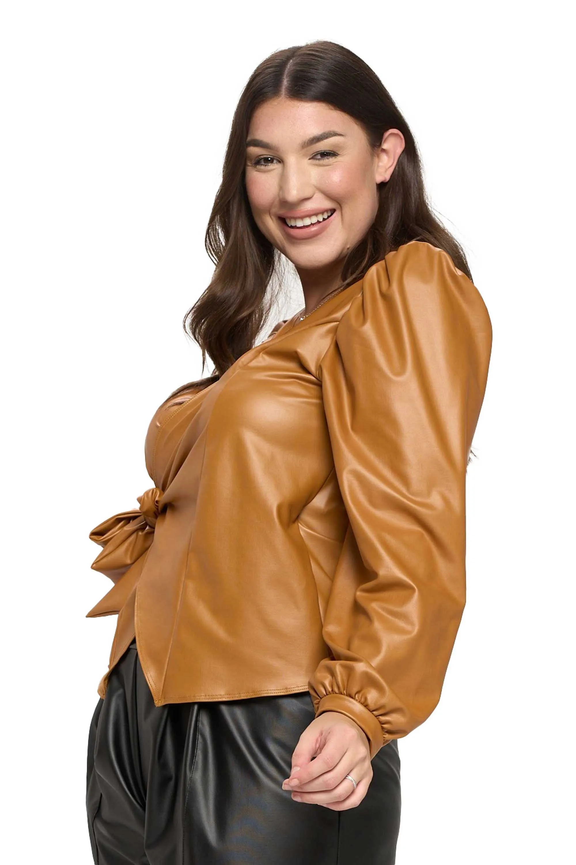 Vegan Leather Wrap Top