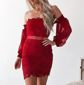 Vintage Lace Off Shoulder Sexy Winter Party Dress