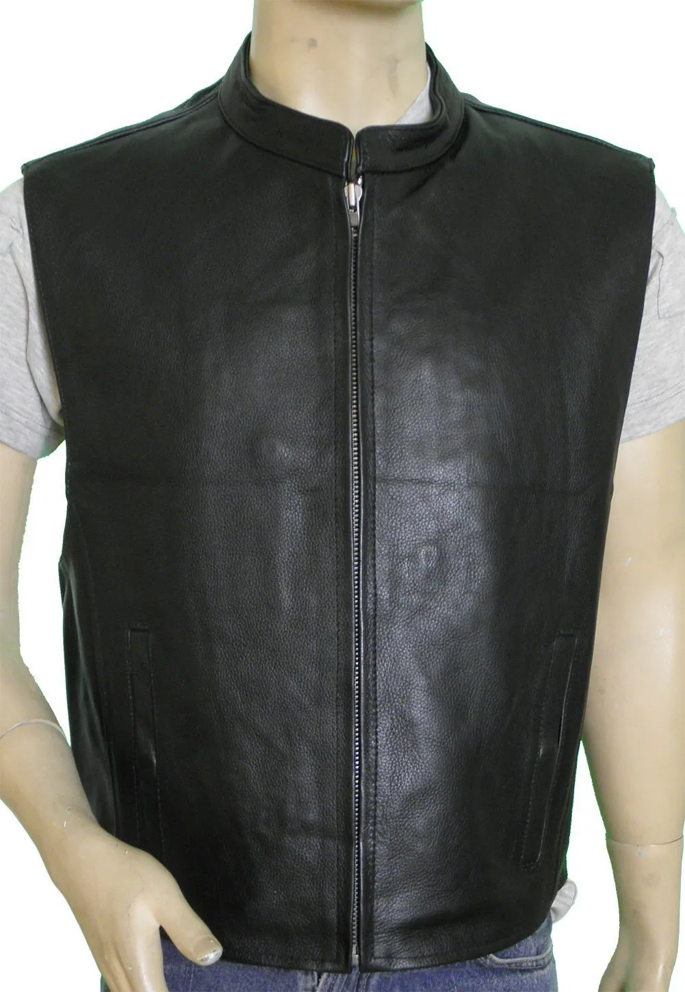 VL930 Vance Leather Men's Premium Cowhide Leather Zip Front Vest