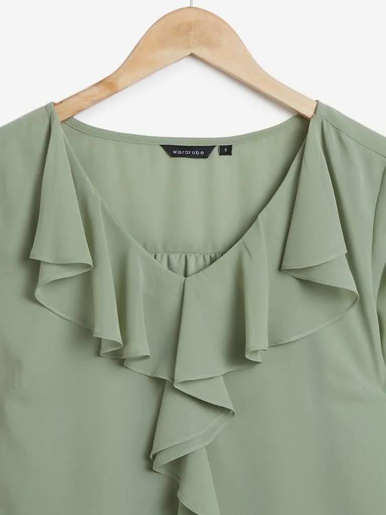 Wardrobe Green Ruffled Rave Top