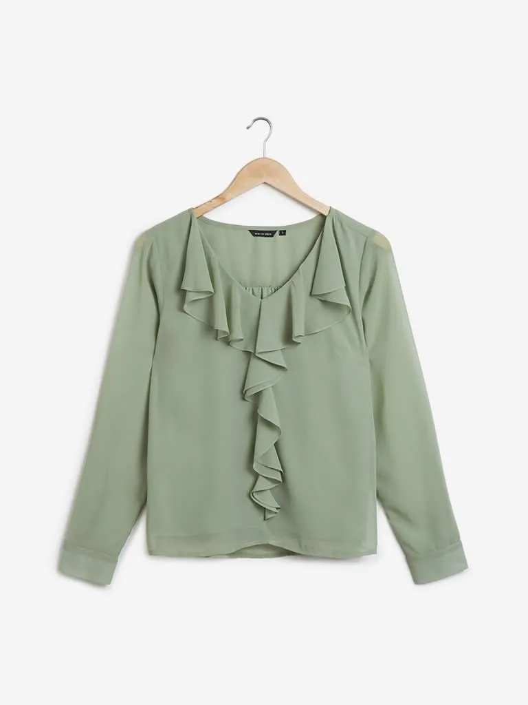 Wardrobe Green Ruffled Rave Top