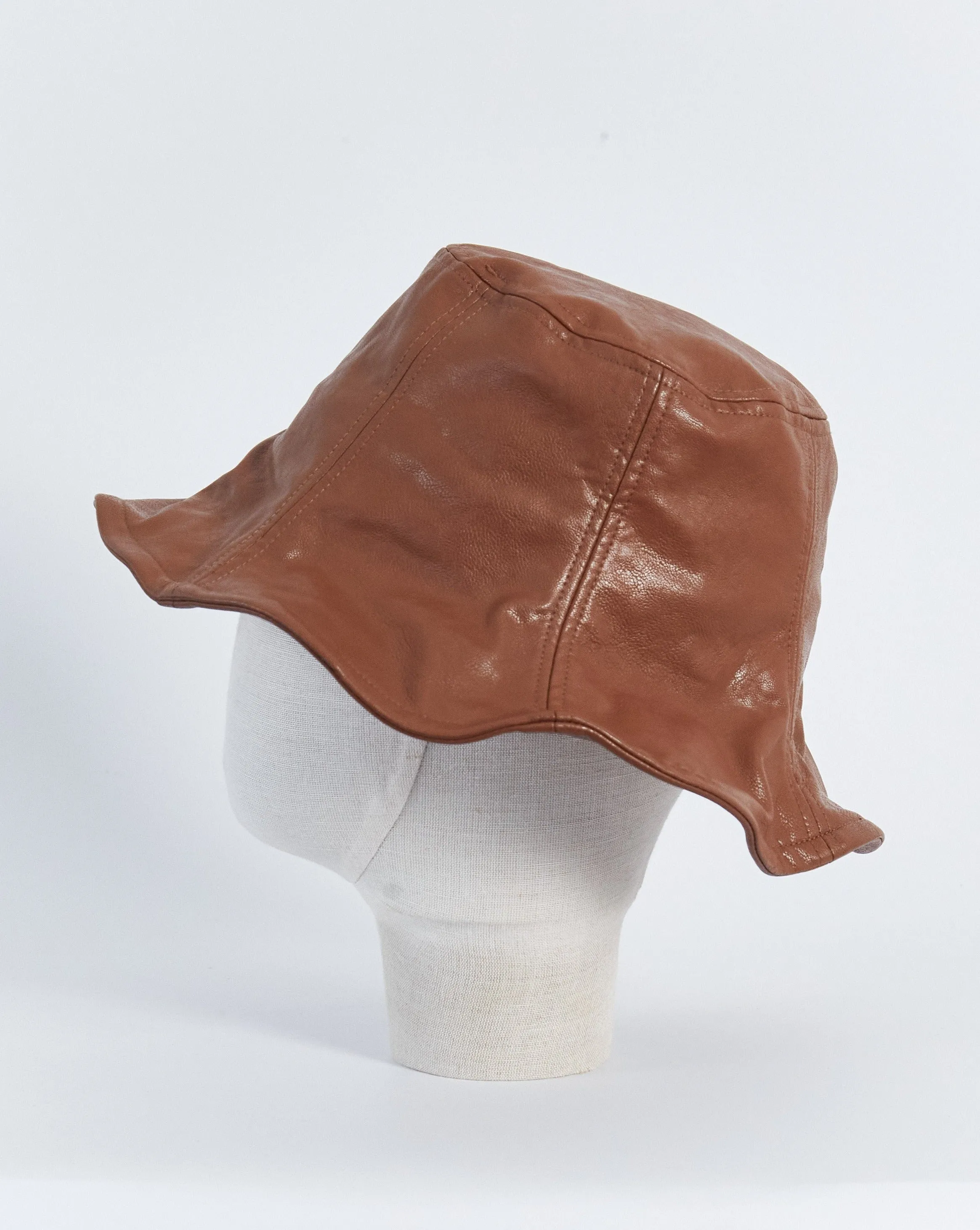 Wellington Factory faux leather bucket hat, brown, S