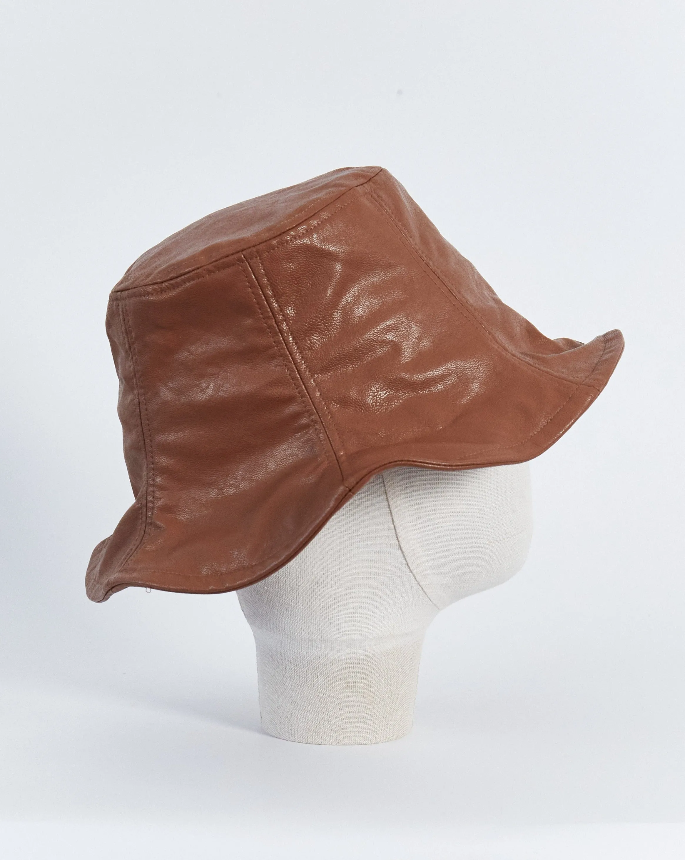 Wellington Factory faux leather bucket hat, brown, S