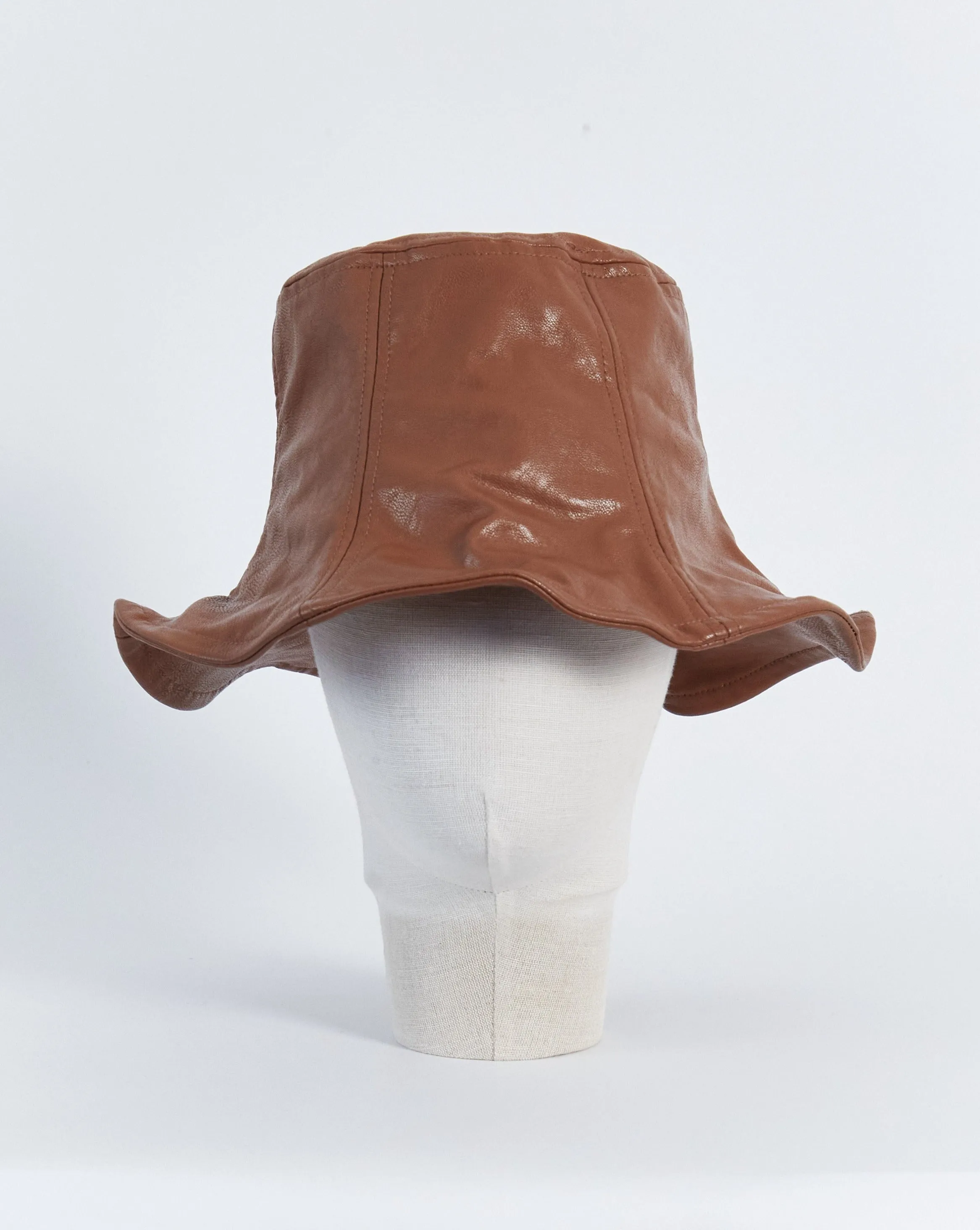 Wellington Factory faux leather bucket hat, brown, S