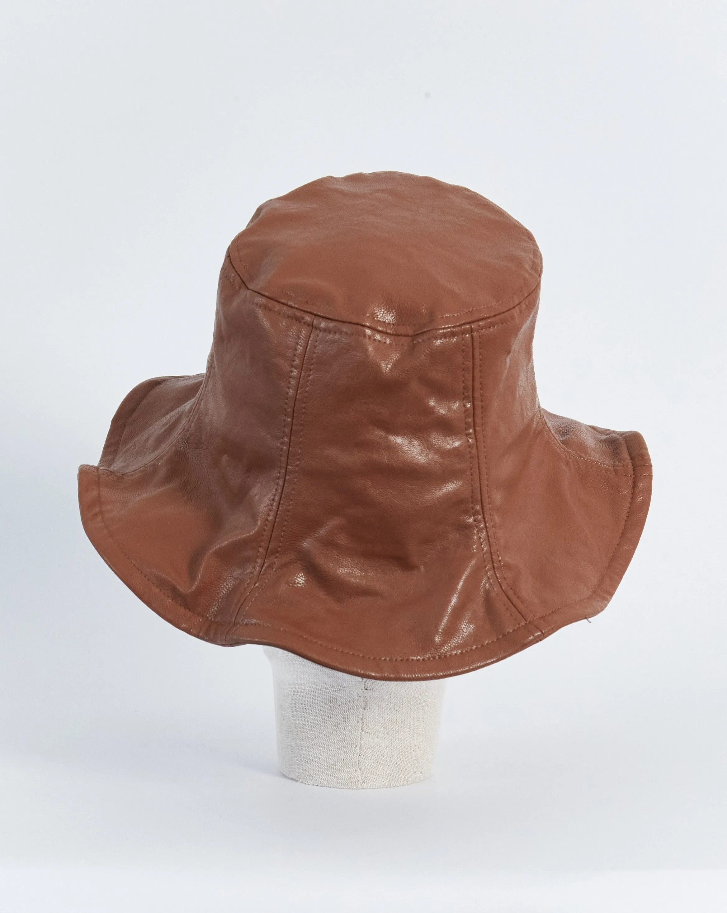 Wellington Factory faux leather bucket hat, brown, S