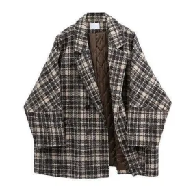 Wenkouban-Winter outfits Christmas Retro Plaid Single Breasted Blazer