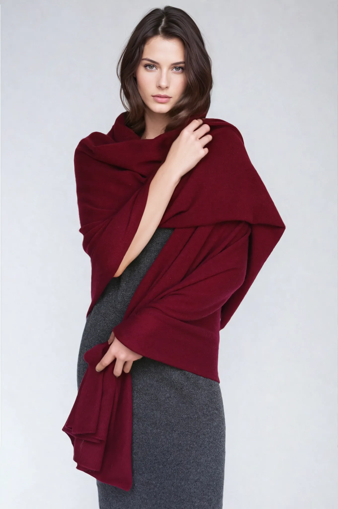 Wine 100% Cashmere 2 ply Julian Wrap/ Scarf-Extra Large